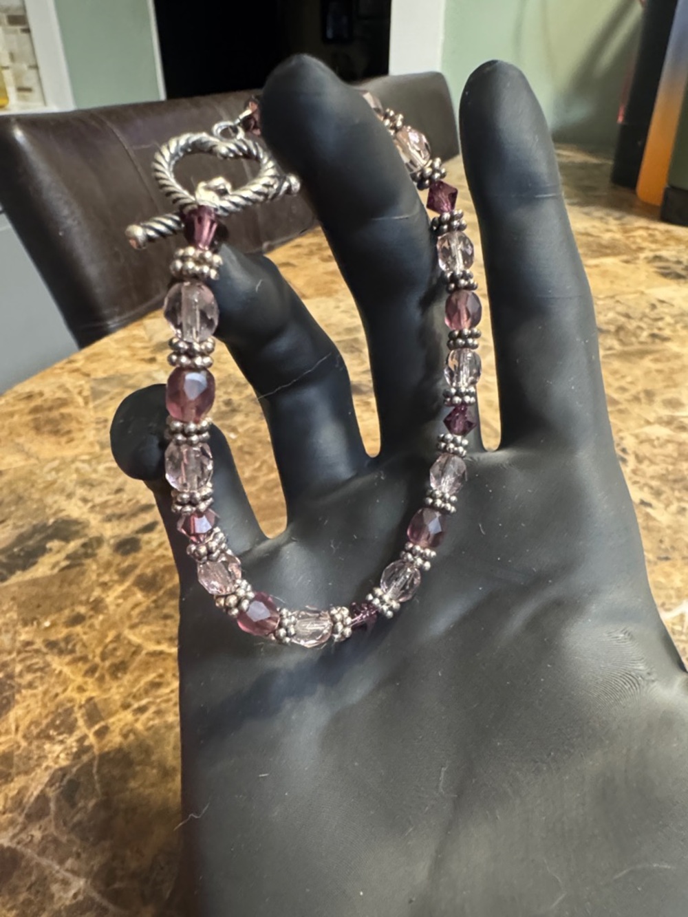 Handmade Amethyst Swarovski Crystal Bracelet with Silver Tone Accents